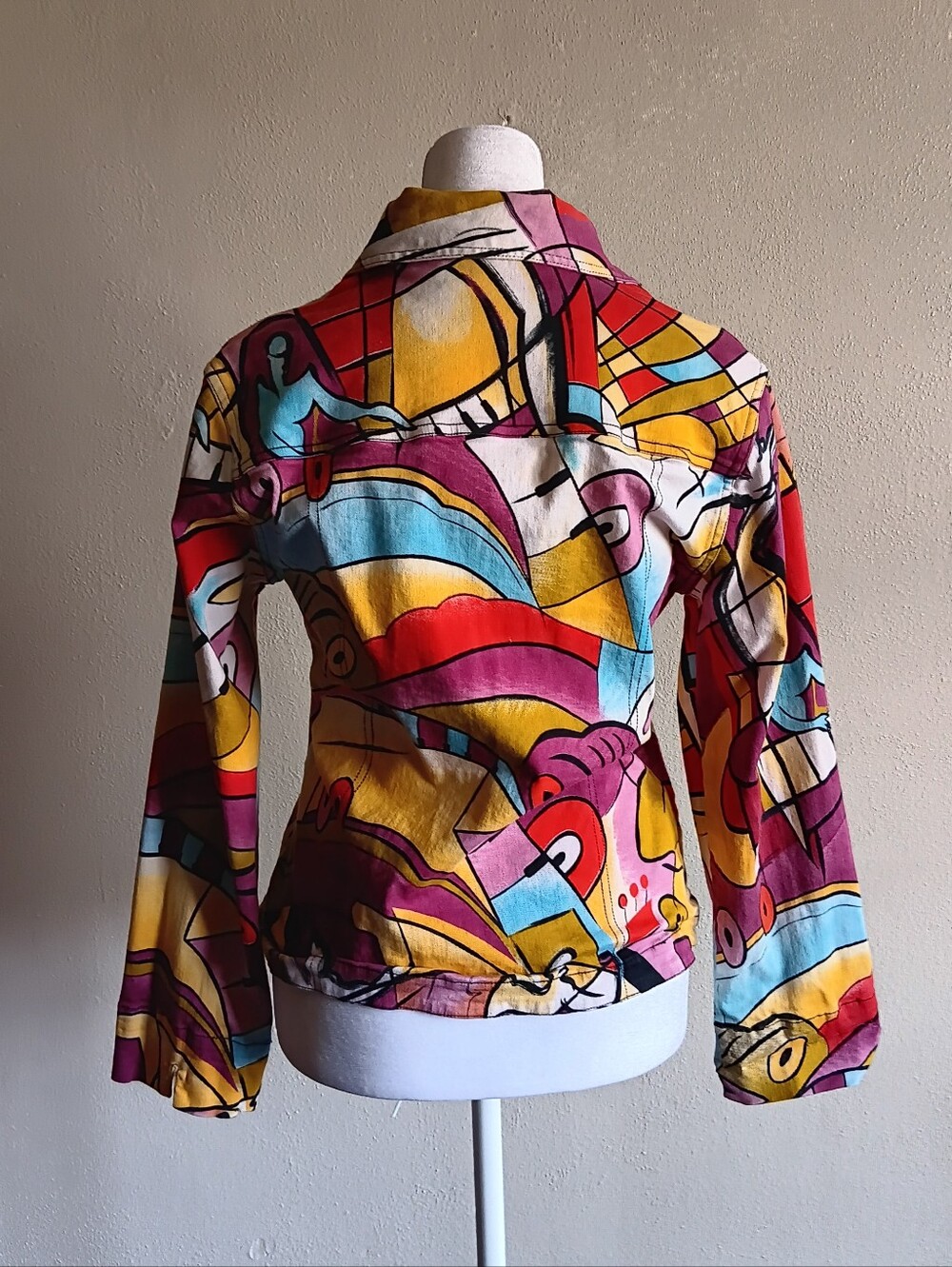 Y2K 90s Vibrant Abstract Multicolor Artsy Button Up Jacket Mirror Image Small - Picture 5 of 12